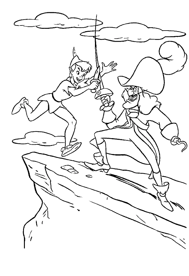 Disegno Peter Pan in duello con Capitan Gancio da colorare