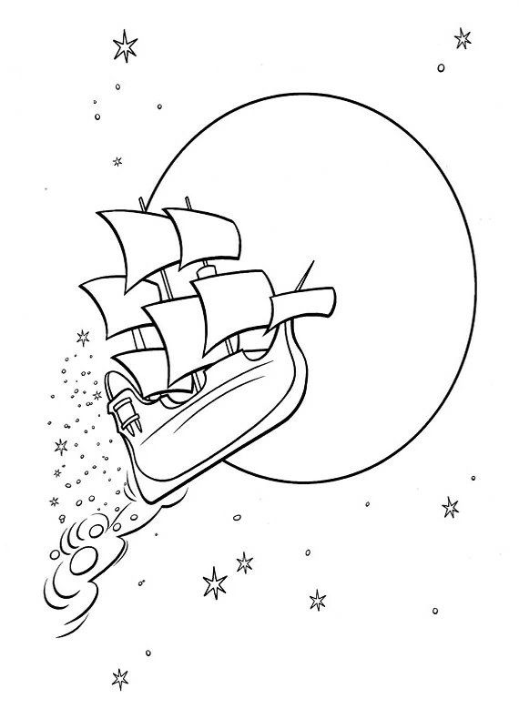 Disegno Peter Pan nave pirata che vola davanti alla luna da colorare Disegno Peter Pan nave pirata che vola davanti alla luna da colorare