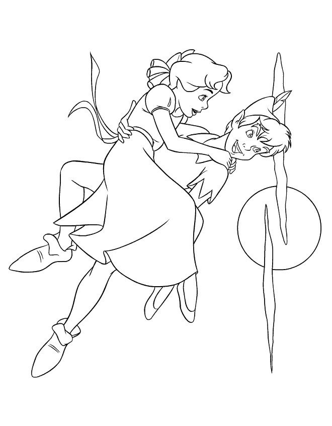 Disegno Peter Pan vola con Wendy da colorare