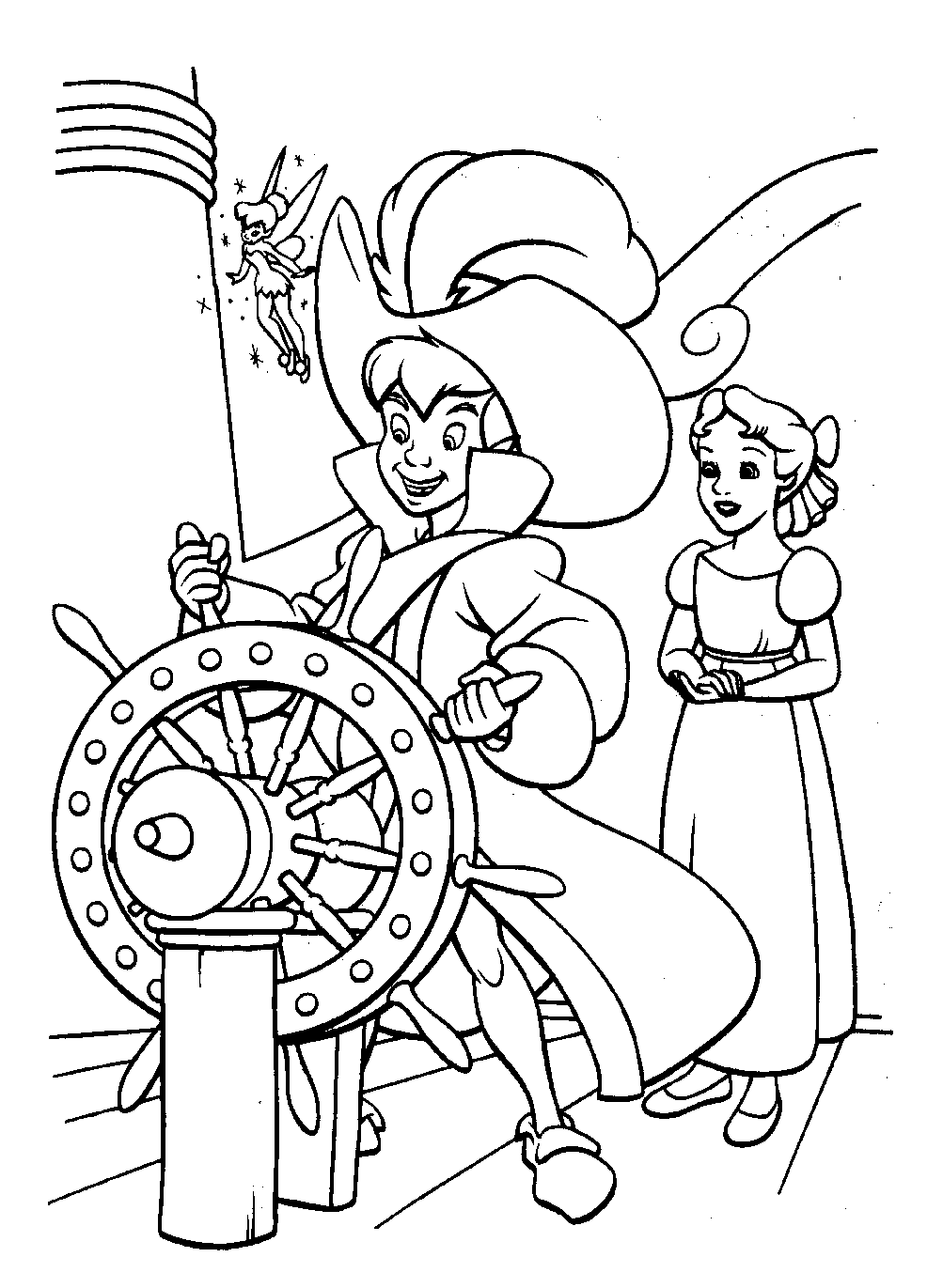 Disegno Peter Pan al timone della nave da colorare Disegno Peter Pan al timone della nave da colorare