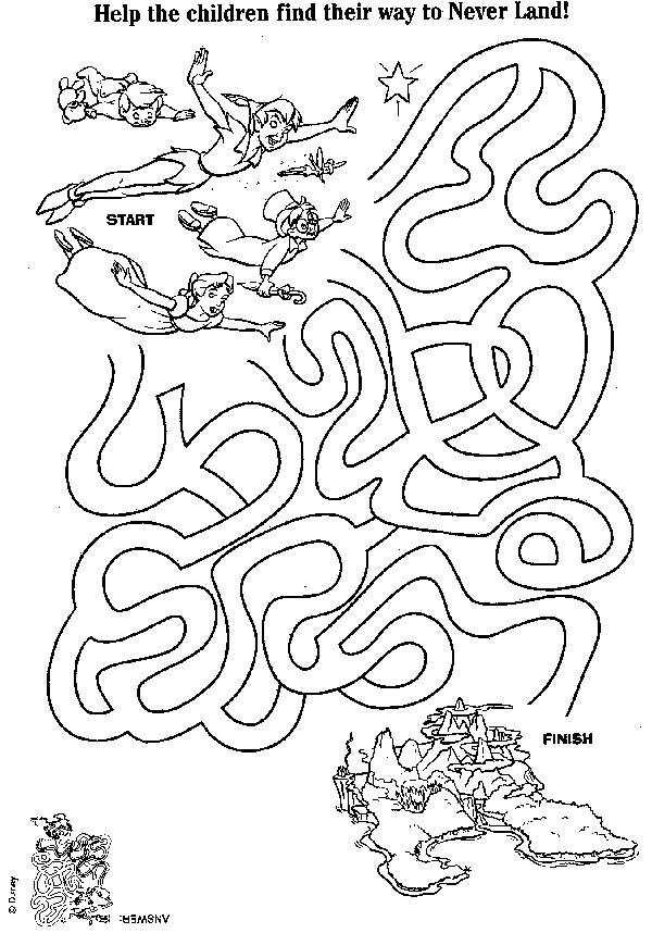 Disegno Peter Pan labirinto verso l'Isola che non c'è da colorare Disegno Peter Pan labirinto verso l'Isola che non c'è da colorare