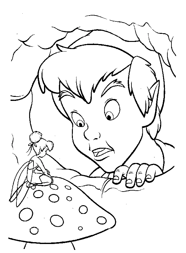 Disegno Peter Pan che guarda Trilli su un fungo da colorare Disegno Peter Pan che guarda Trilli su un fungo da colorare