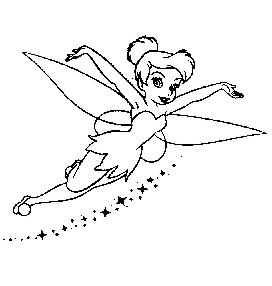 Disegno Peter Pan: Trilly che vola tra le scintille da colorare Disegno Peter Pan: Trilly che vola tra le scintille da colorare