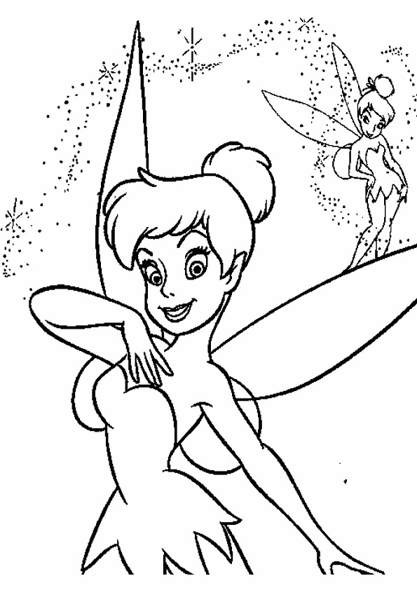 Disegno Peter Pan - Trilli in primo piano con una piccola fata che vola da colorare