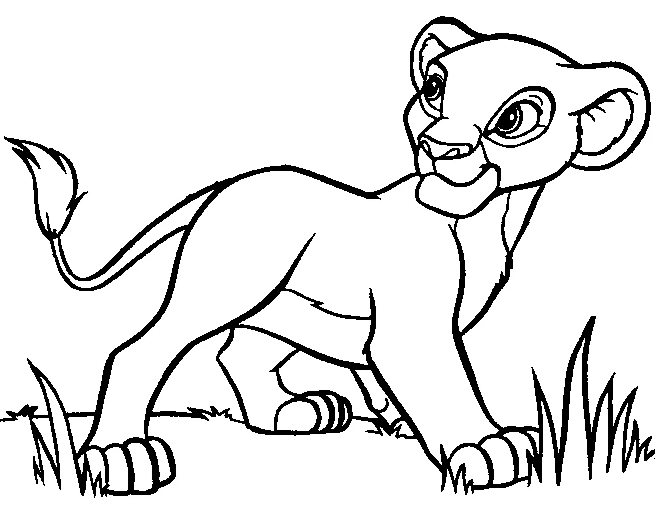 Disegno Simba che camminata nell'erba da colorare