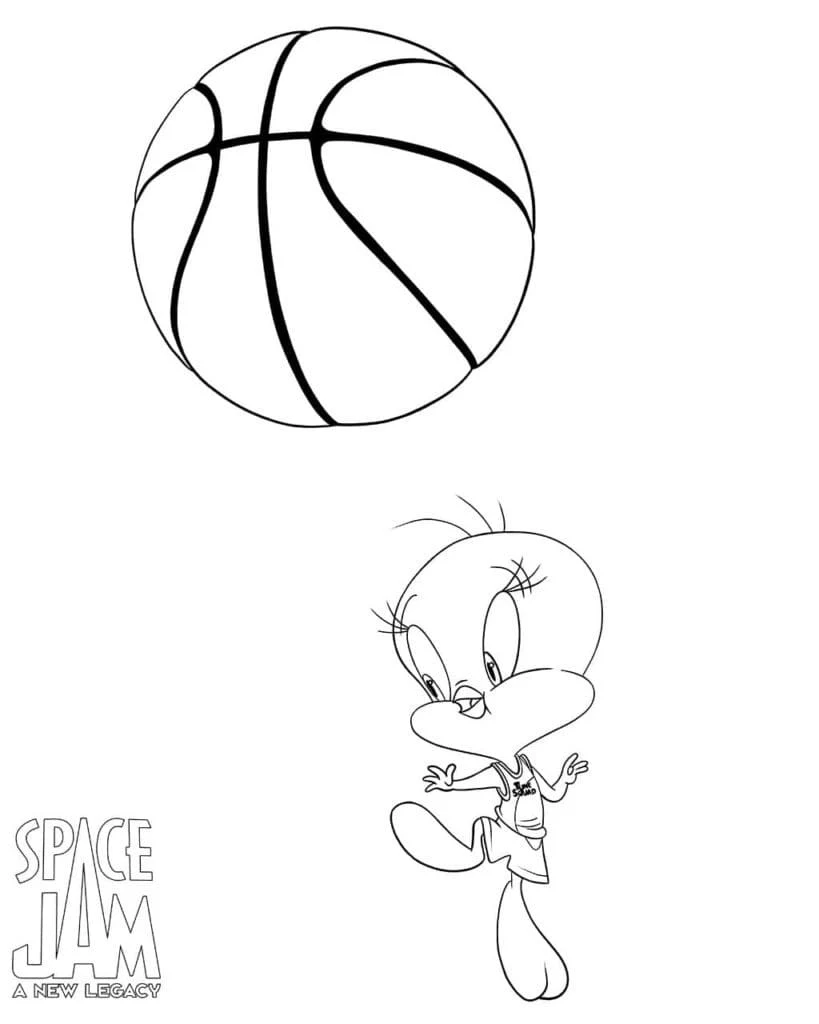 Disegno Titti che salta sotto un pallone da basket da colorare