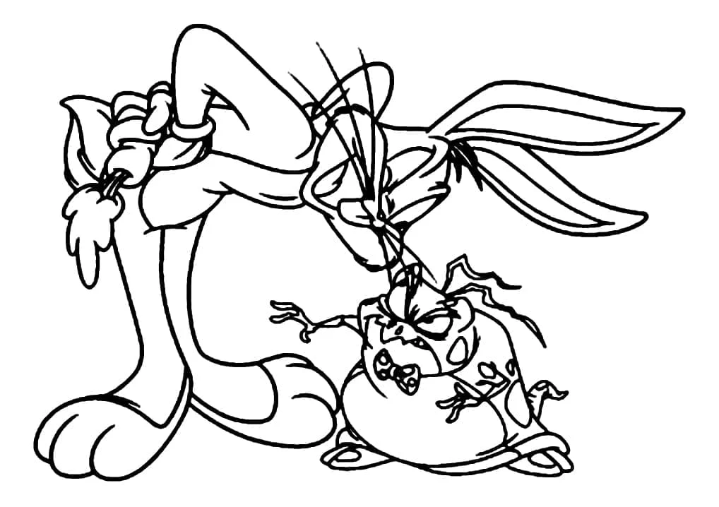 Disegno Bugs Bunny a confronto con Taz da colorare