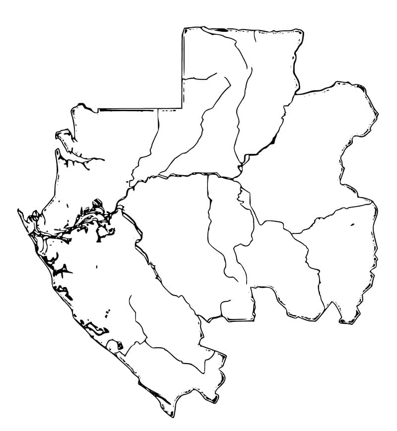 Disegno Mappa del Gabon con le sue provincie da colorare