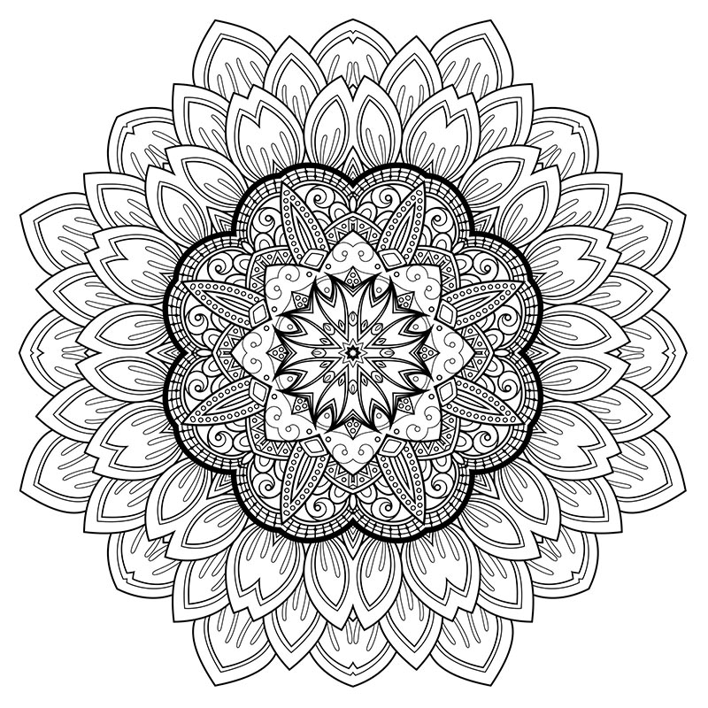 Disegno Mandala con petali di fiore sovrapposti da colorare