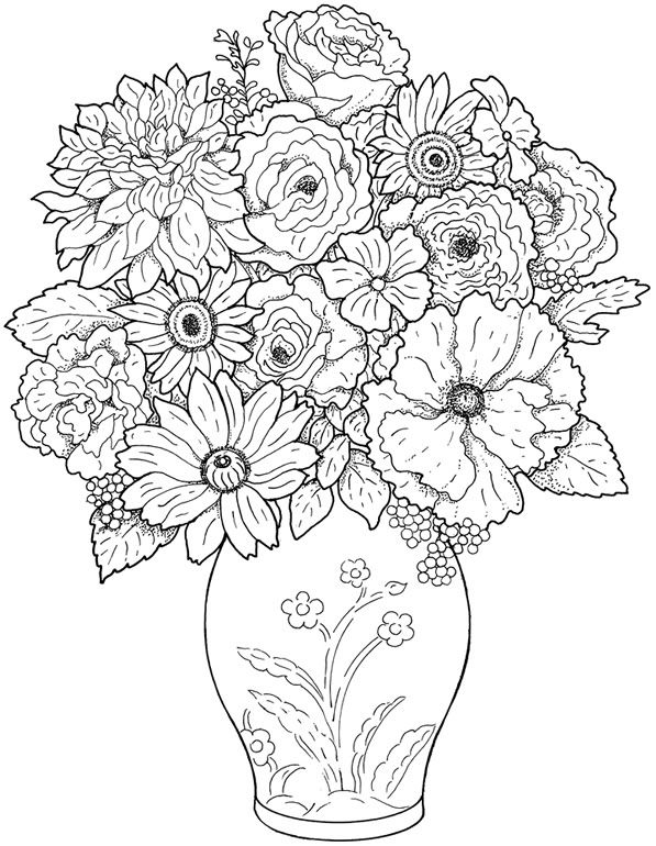 Disegno Mazzo di fiori in un vaso decorato da colorare