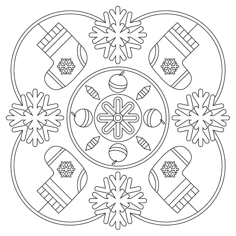 Disegno Mandala di Natale con guanti e fiocchi di neve da colorare Disegno Mandala di Natale con guanti e fiocchi di neve da colorare