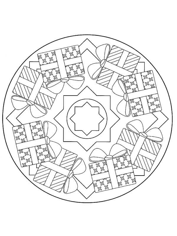Disegno Mandala con regali di Natale da colorare Disegno Mandala con regali di Natale da colorare