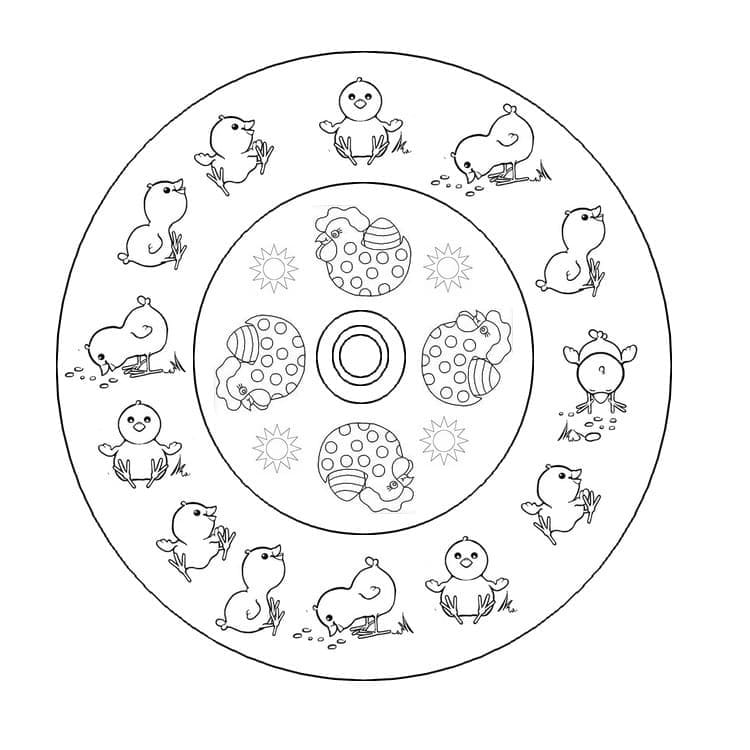 Disegno Mandala di Pasqua con pulcini da colorare Disegno Mandala di Pasqua con pulcini da colorare