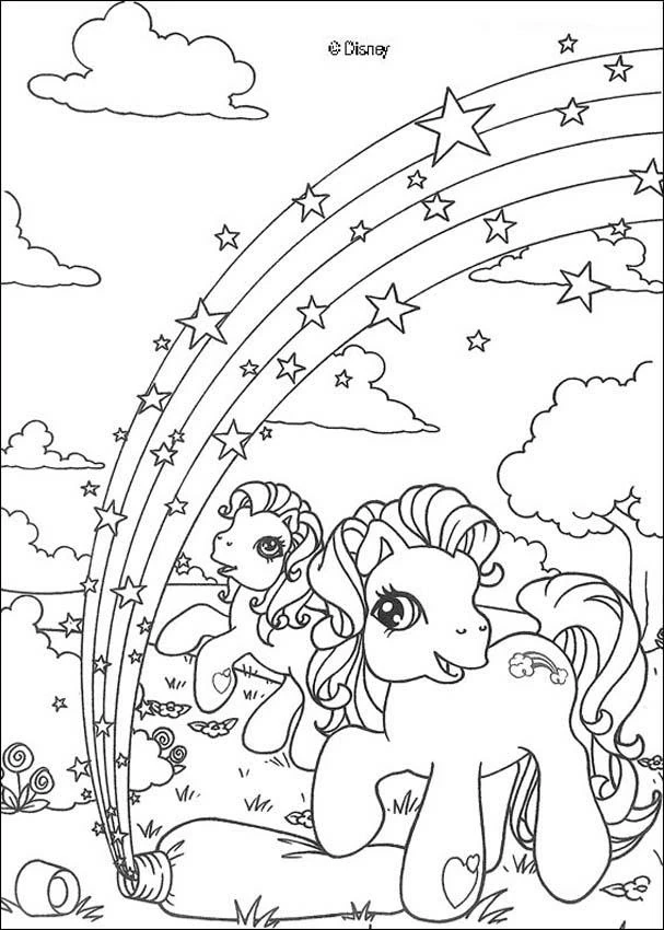 Disegno Due piccoli pony sotto un arcobaleno stellato da colorare Disegno Due piccoli pony sotto un arcobaleno stellato da colorare