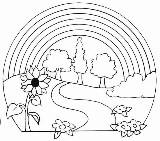 Disegno Arcobaleno sopra un sentiero di campagna da colorare