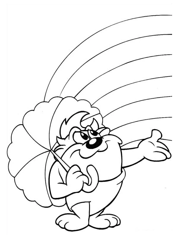 Disegno Taz con un ombrello sotto un arcobaleno da colorare Disegno Taz con un ombrello sotto un arcobaleno da colorare