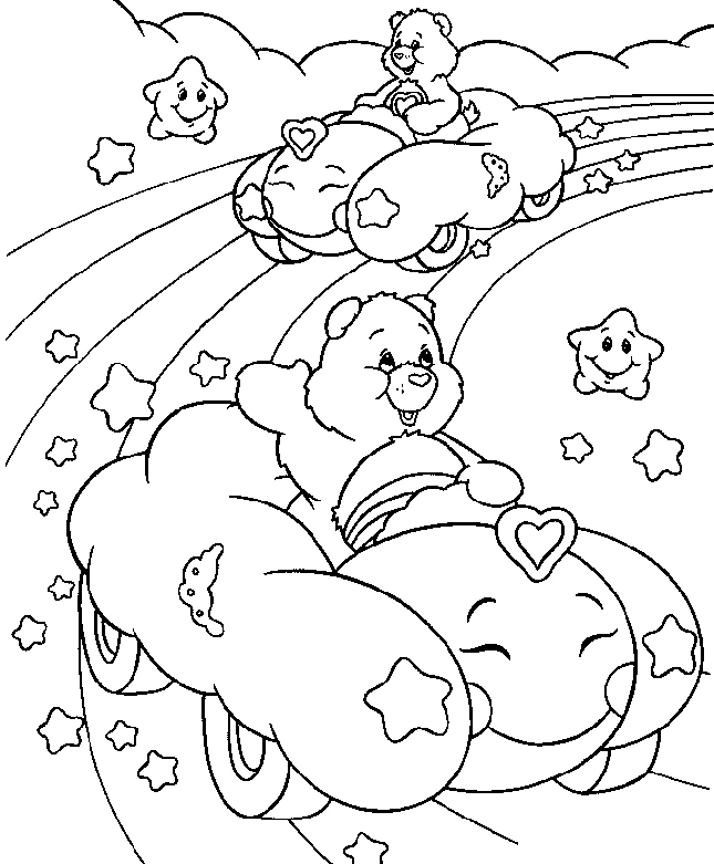 Disegno Orsetti del Cuore alla guida di auto-nuvola su un arcobaleno da colorare Disegno Orsetti del Cuore alla guida di auto-nuvola su un arcobaleno da colorare
