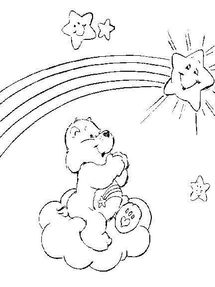 Disegno Orsetto del Cuore seduto su una nuvola sotto un arcobaleno da colorare Disegno Orsetto del Cuore seduto su una nuvola sotto un arcobaleno da colorare