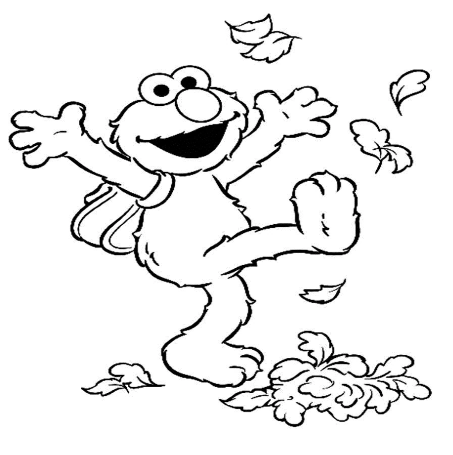 Disegno Elmo che gioca tra le foglie d'autunno da colorare Disegno Elmo che gioca tra le foglie d'autunno da colorare