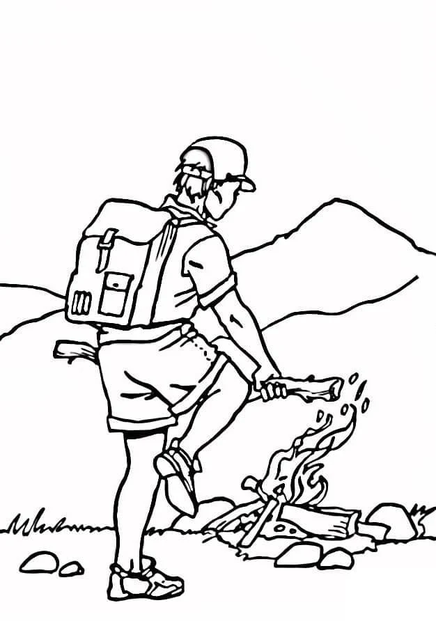 Disegno Campeggio - accendere un fuoco da campo da colorare Disegno Campeggio - accendere un fuoco da campo da colorare