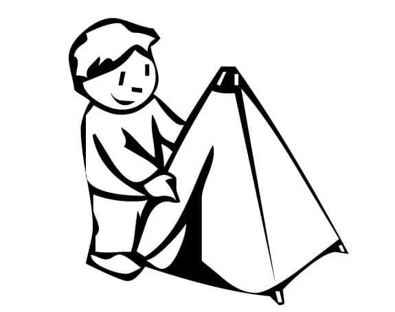Disegno Bambino da campeggio che monta una tenda da colorare Disegno Bambino da campeggio che monta una tenda da colorare