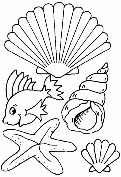 Disegno Conchiglia con pesce e stella marina da colorare Disegno Conchiglia con pesce e stella marina da colorare
