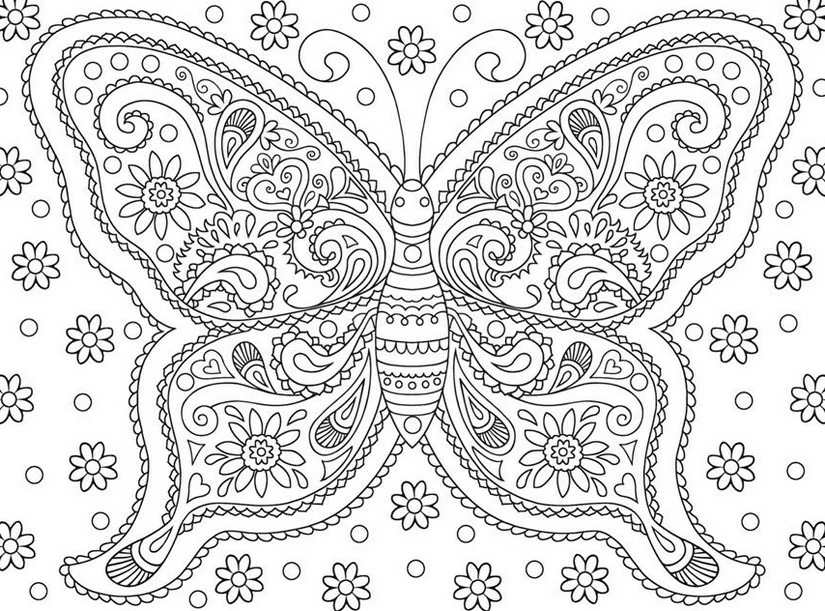 Disegno Farfalla ornata con motivi floreali da colorare Disegno Farfalla ornata con motivi floreali da colorare