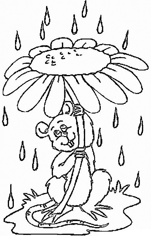 Disegno Topo riparato dalla pioggia sotto un fiore da colorare