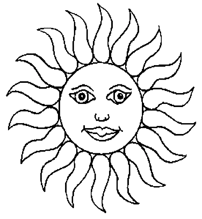 Disegno Sole sorridente con raggi a forma di fiamme da colorare