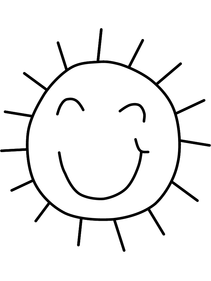 Disegno Sole sorridente con raggi tutt'intorno da colorare