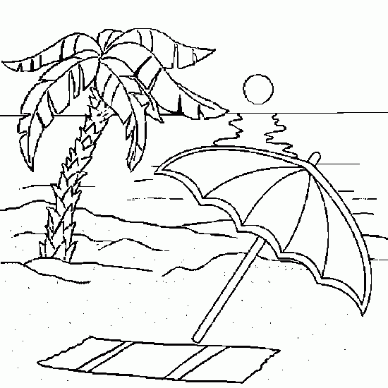 Disegno Spiaggia con palma e ombrellone da colorare