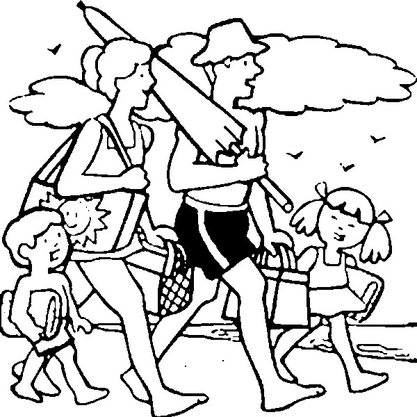 Disegno Famiglia in cammino verso la spiaggia da colorare