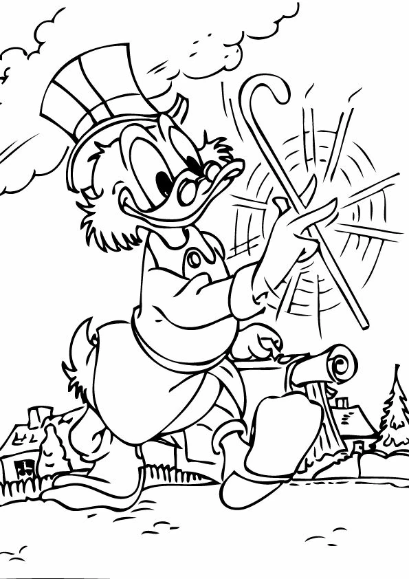 Disegno Scrooge McDuck che cammina con il bastone alzato da colorare Disegno Scrooge McDuck che cammina con il bastone alzato da colorare