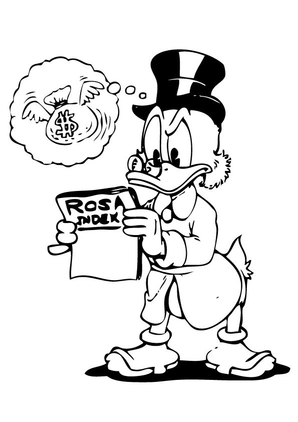 Disegno Scrooge McDuck legge un giornale finanziario da colorare