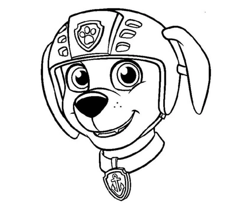 Disegno Zuma PAW Patrol volto sorridente con casco da colorare