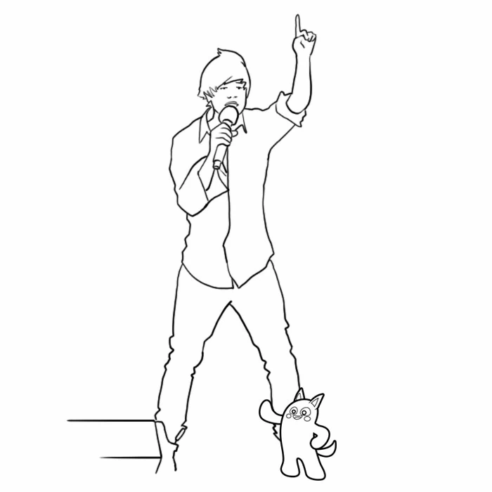 Disegno Justin Bieber canta sul palco da colorare