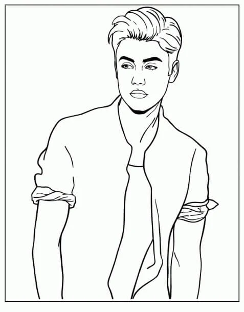 Disegno Justin Bieber in posa con la camicia da colorare