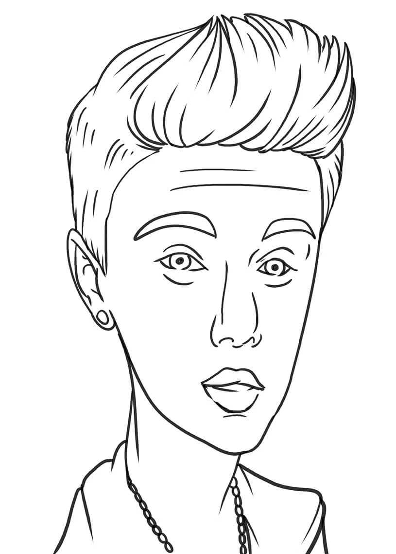 Disegno Justin Bieber in ritratto con ciuffo alto da colorare