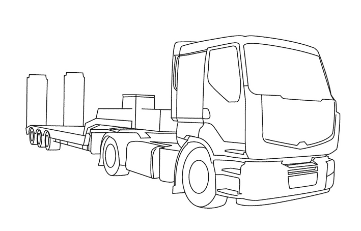 Disegno Camion con un rimorchio a pianale da colorare
