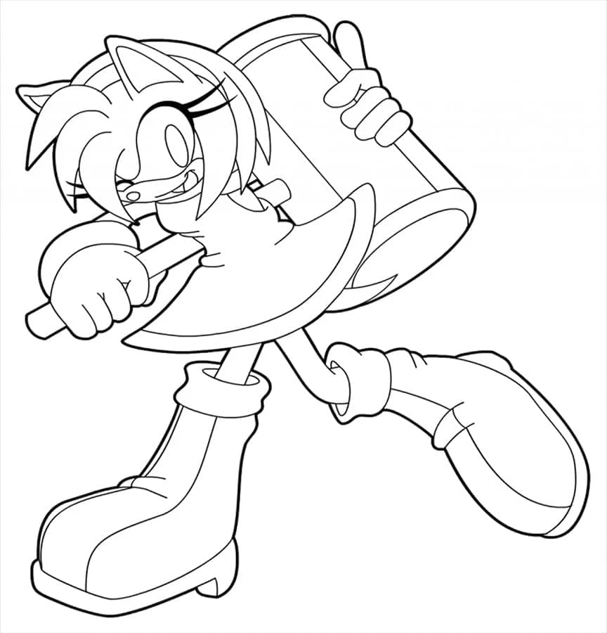 Disegno Amy Rose che brandisce il martello da colorare Disegno Amy Rose che brandisce il martello da colorare