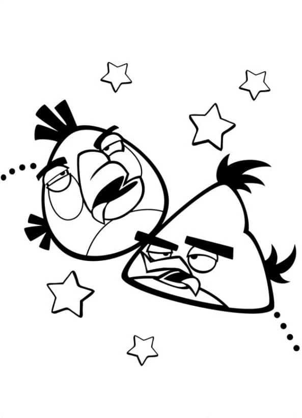 Disegno Angry Birds Matilda e Chuck che ruotano tra le stelle da colorare