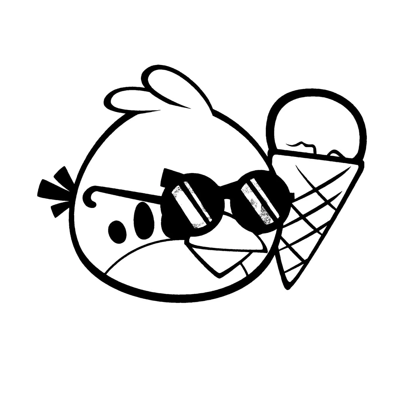 Disegno Angry Birds con occhiali da sole e gelato da colorare