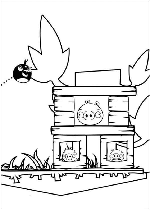 Disegno Angry Birds attacca la torre dei maiali da colorare