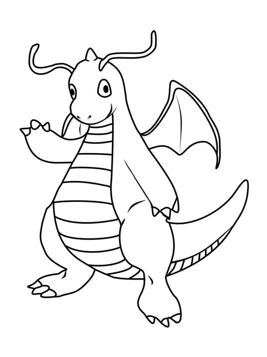 Disegno Dragonite in piedi con ali e antenne da colorare