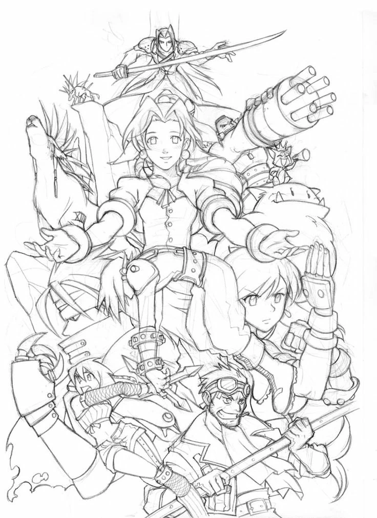 Disegno Final Fantasy 7 gruppo di eroi da colorare