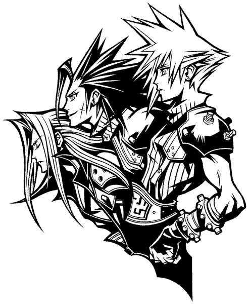 Disegno Cloud, Zack e Sephiroth di profilo da colorare