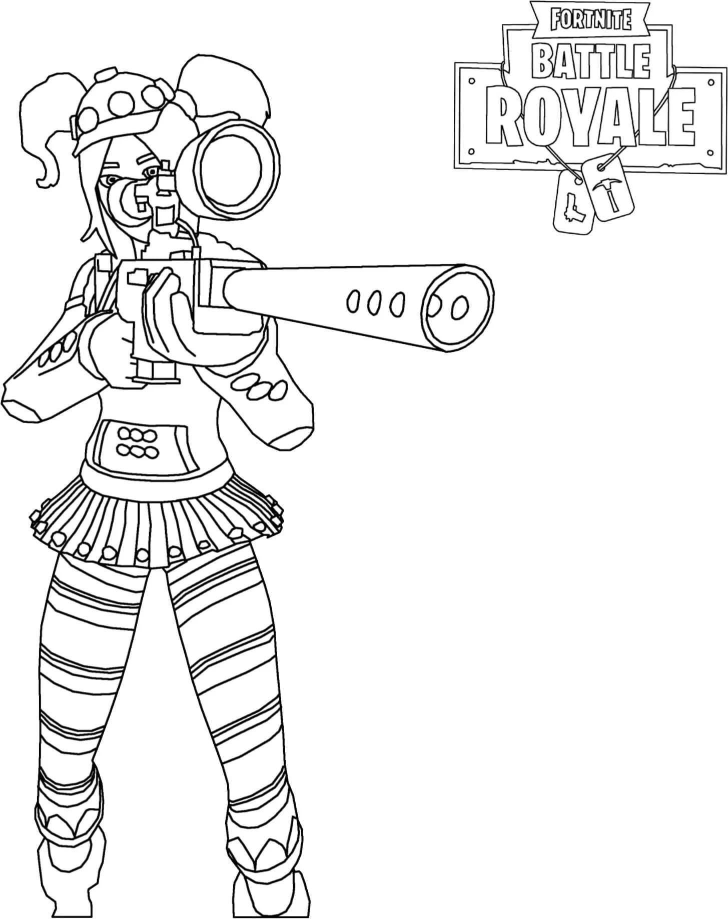 Disegno Personaggio di Fortnite che punta un fucile da cecchino da colorare Disegno Personaggio di Fortnite che punta un fucile da cecchino da colorare