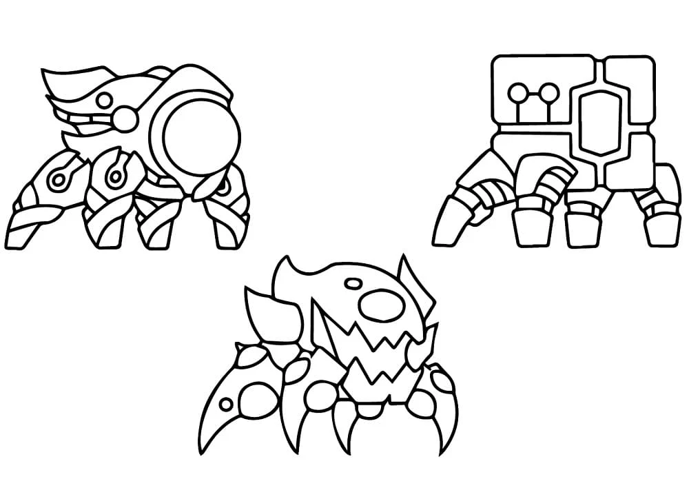 Disegno Tre creature robotiche di Geometry Dash da colorare