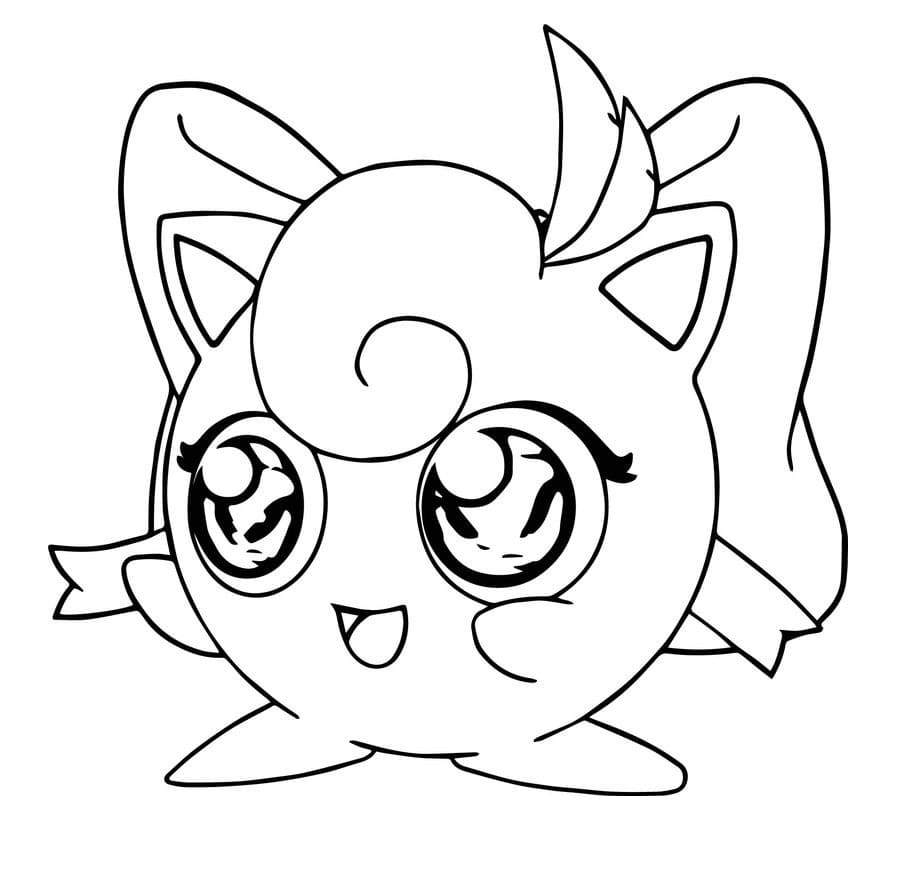 Disegno Jigglypuff con un grande fiocco da colorare