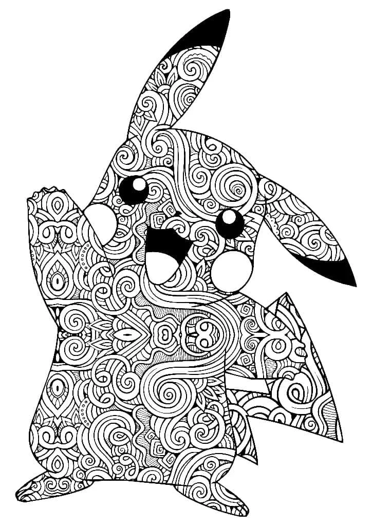 Disegno Pikachu ricoperto di motivi mandala da colorare